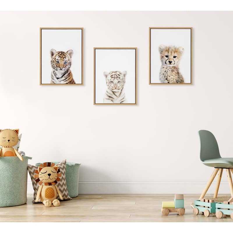 Kate and Laurel Sylvie Animal Studio Baby White Tiger Framed Canvas by Amy Peterson Art Studio