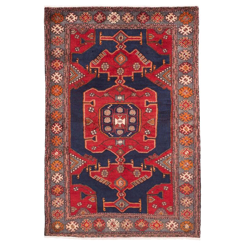 ECARPETGALLERY Hand-knotted Anadol Dark Navy, Red Wool Rug - 4'3 x 6'6