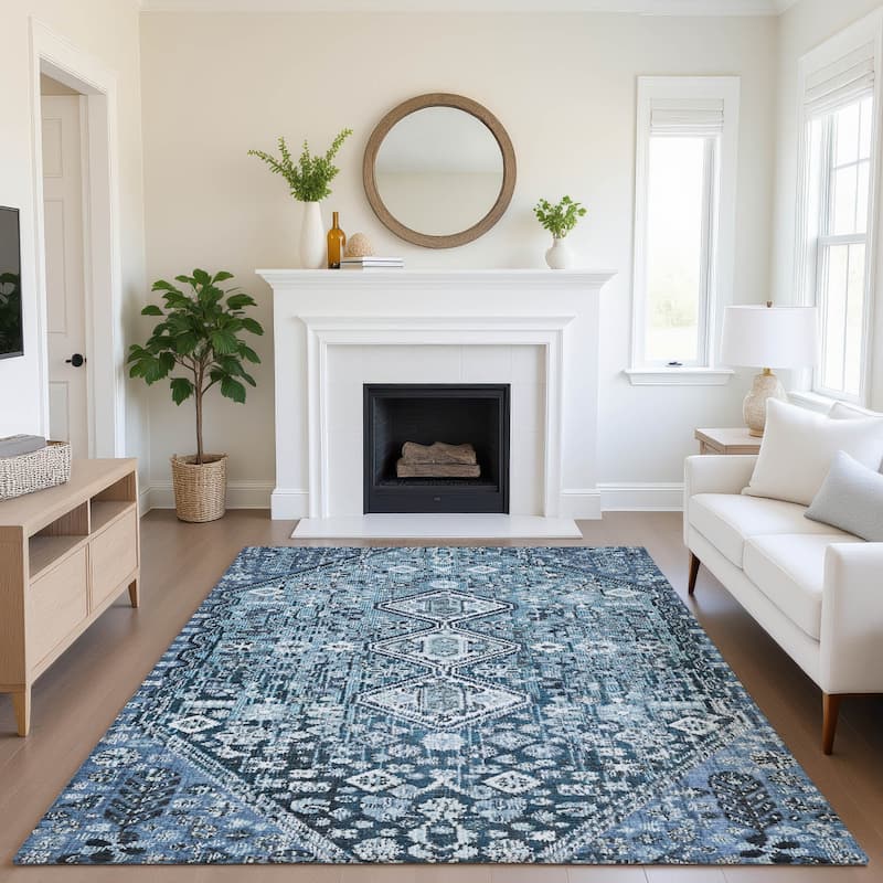 Premium Washable Super Soft Traditional Global Mayfield Rug - 3' x 5' - Blue