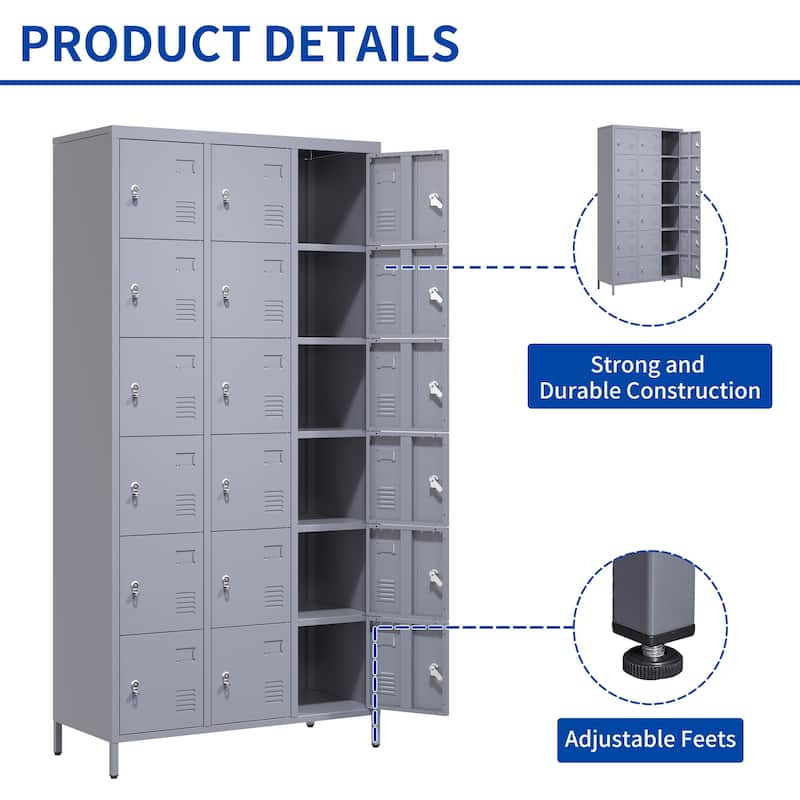 72"H Metal Lockers With 18 Door,Storage Cabinet With Lock for Employees,School,Gym