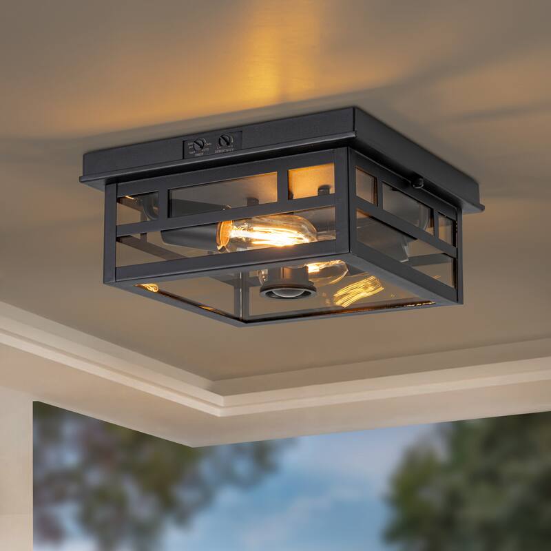 C Cattleya 2-Light Motion Sensor Outdoor Flush Mount Ceiling Light