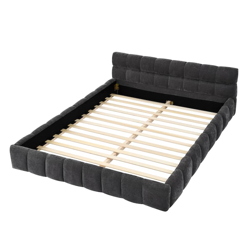 Chenille Upholstered Bed Grounded Platform Bed with Headboard