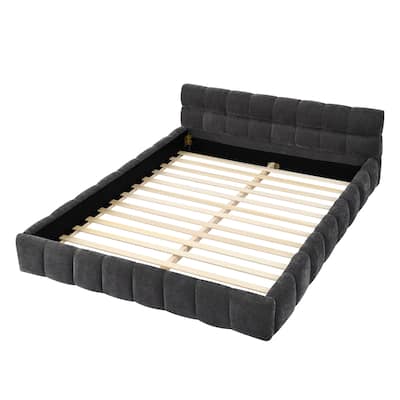 Grounded Queen Upholstered Bed Frame with Soft Chenille Fabric, Foam-Padded Headboard, and Solid Supportive Frame