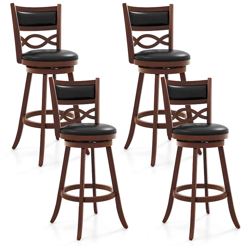 Gymax 29'' Bar Height Stools Set of 4 w/Rubber Wood Frame Faux Leather - Bar Height - Brown, Black - Set of 4