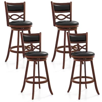 Gymax 29'' Bar Height Stools Set of 4 w/Rubber Wood Frame Faux Leather