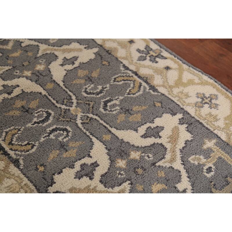 Transitional Gray Oushak Indian Runner Rug Hand-Knotted Wool Carpet - 2'6" x 9'10"