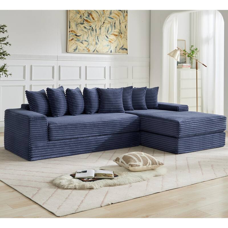 Corduroy L-shaped Chaise Sectional Sofa Convertible Sleeper Sofa Bed