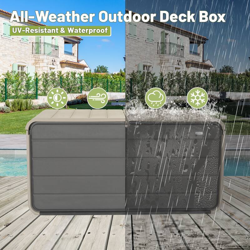 260 Gallon Plastic Deck Box, Large Patio Storage Box with Lock,Wheels & Waterproof Lid