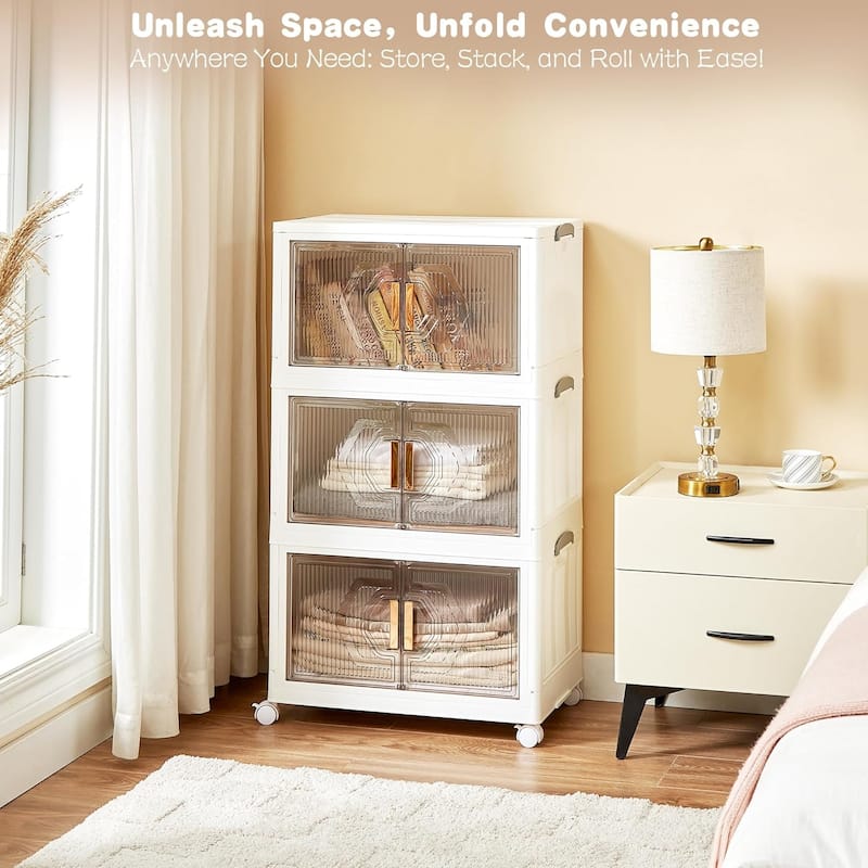 Storage Bins with Lids, Stackable Storage Bins with Wheels & Folding Plastic Storage Boxes 3/4/5 Set