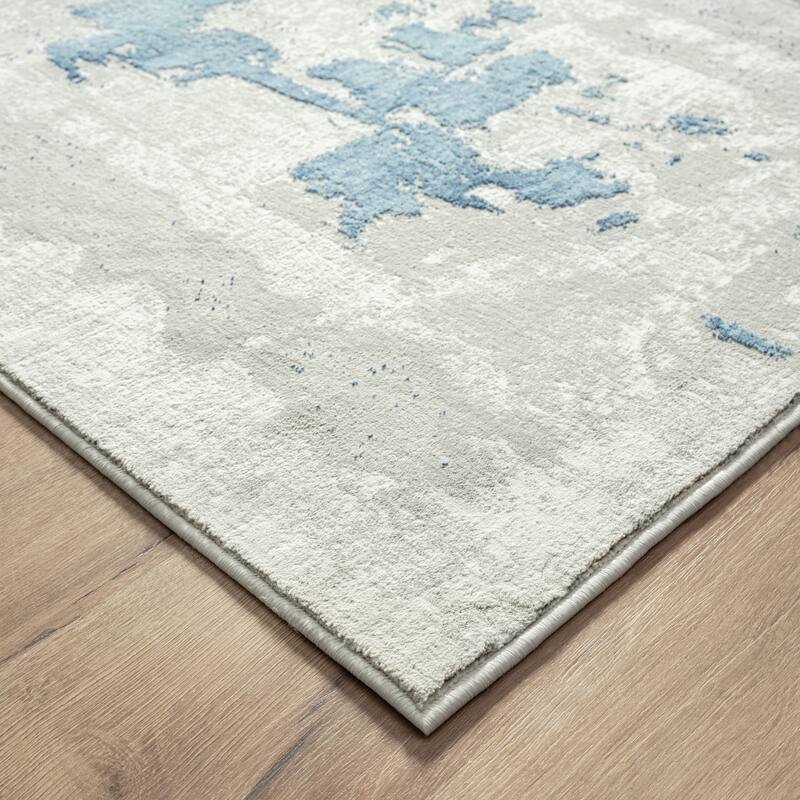 Sevita Carved Transitional Abstract Polyester-Blend Area Rug, Ivory and Gray