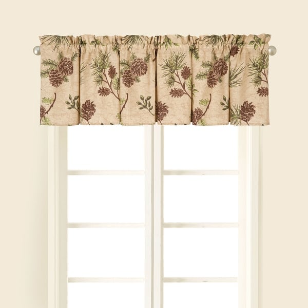slide 1 of 4, Sierra Retreat Brown Pinecone Window Curtain Valance Set 2 - 15.5 x 72