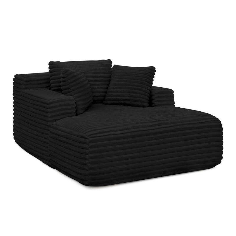 Fluffy Corduroy Upholstered Cloud Chaise Lounge Sofa Bed, Versatile Foam Compressed Deep Seat Couch with Pillows