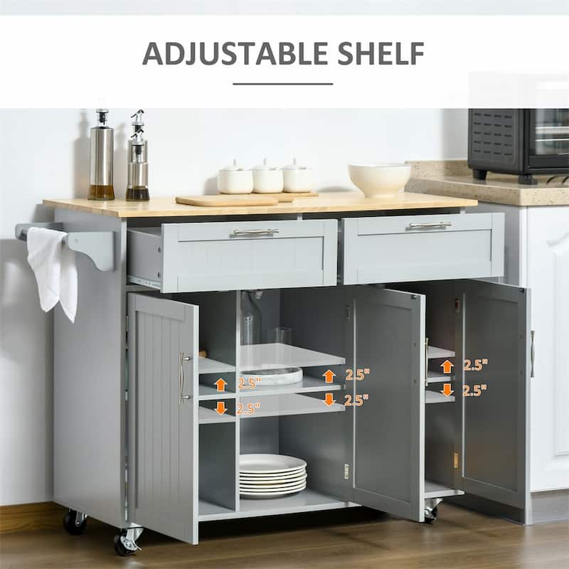 Mobile Wood Kitchen Island with Storage and Adjustable Shelves - N/A