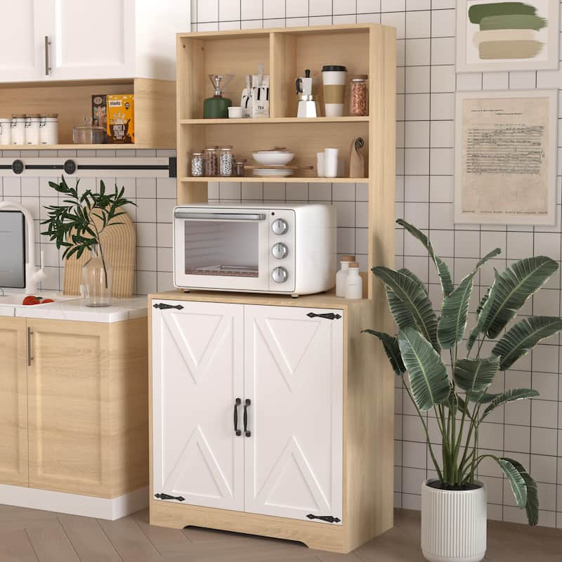 Pantry Cabinet with 2 Doors, 3-Tier Modern Kitchen Cabinet with Shelves, Freestanding Larder Cupboard
