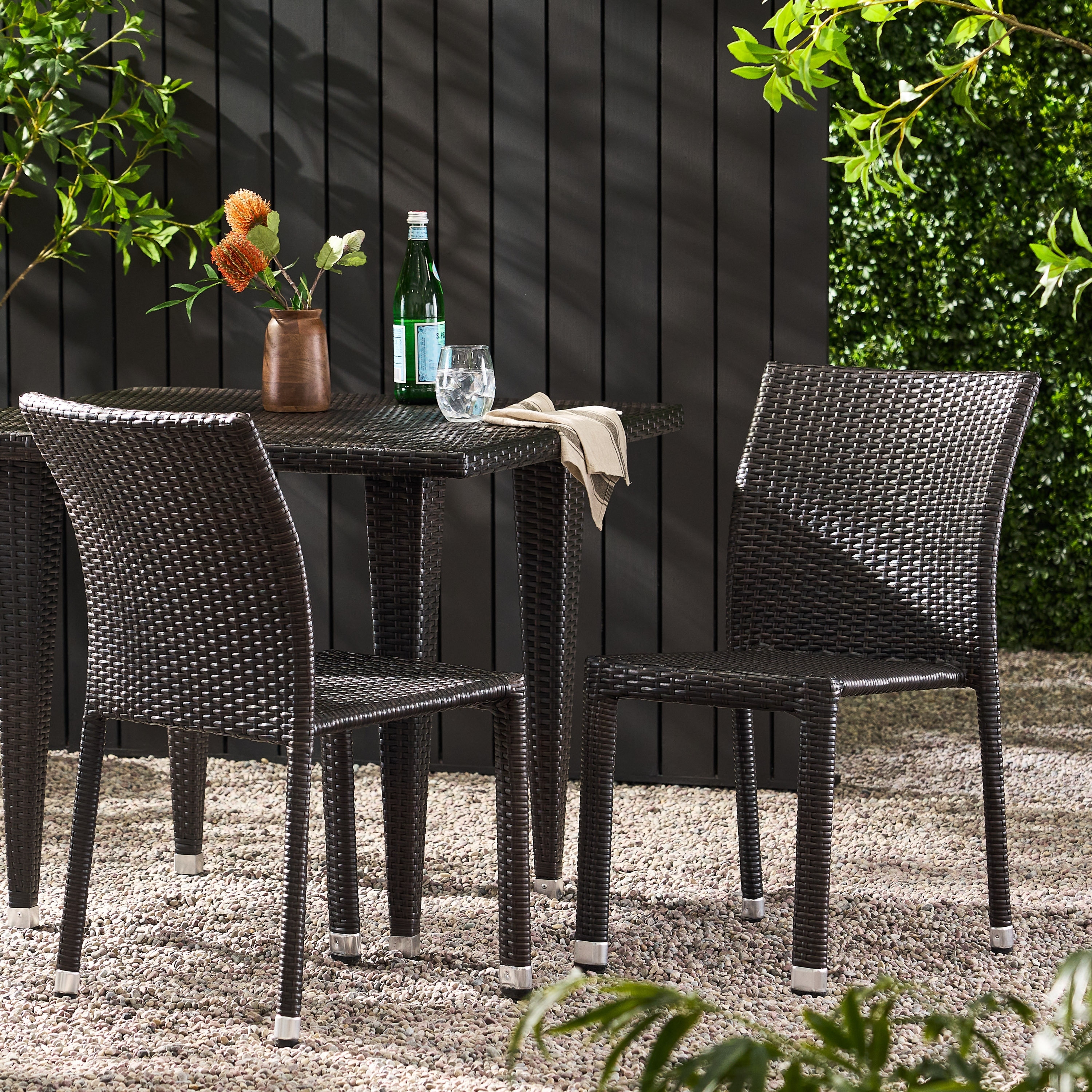 Dover Outdoor Wicker Aluminum Stacking Dining Chair Set of 2 by