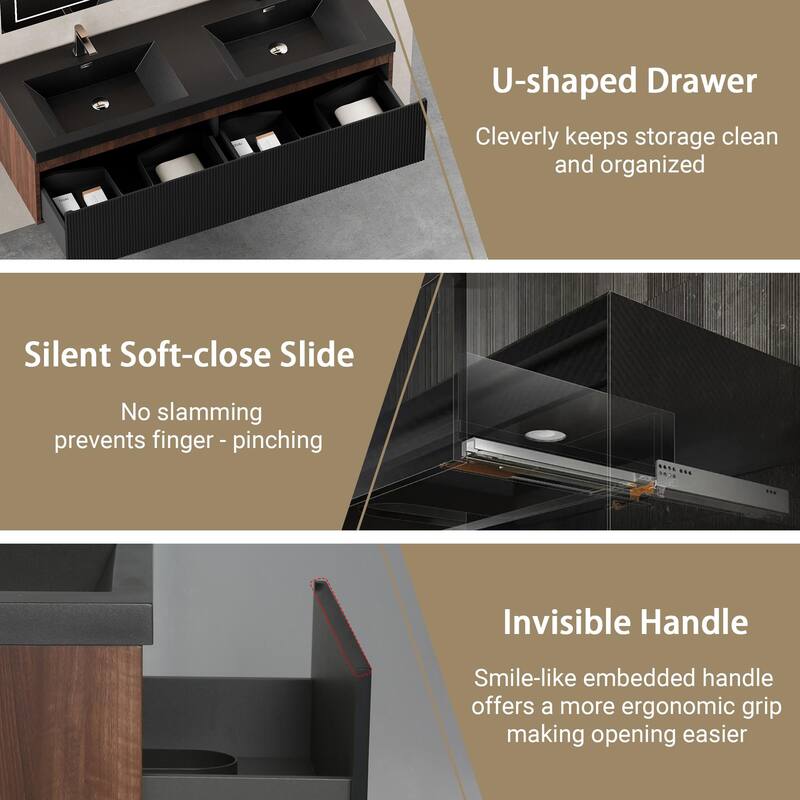 GDFStudio - Everett Contemporary Floating Bathroom Vanity with Dual Basin Design and Integrated Storage Cabinet