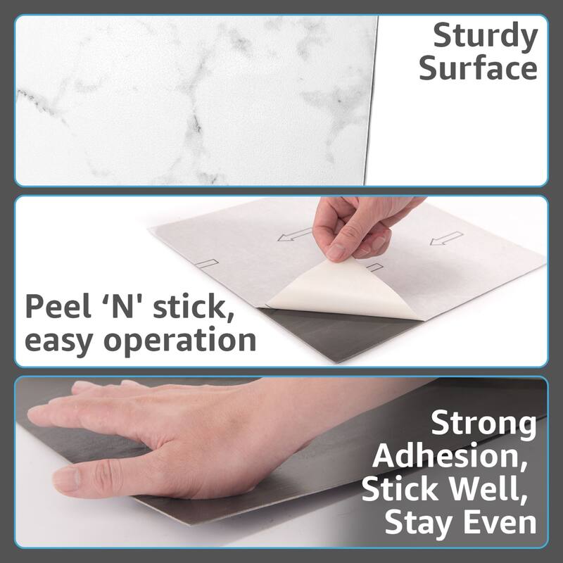 Art3d 12'' x 12'' Peel and Stick Vinyl Floor Tiles,Self Adhesive Flooring,30 Sq. Ft, Black & White Marble (15 Tiles per Color)