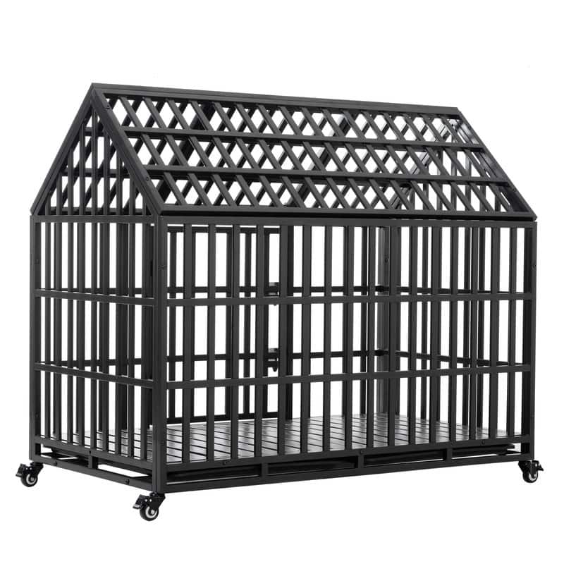 52" Large Dog cage , Heavy Duty Dog Crate,Strong Metal Dog Kennels with 4 Lockable Wheels