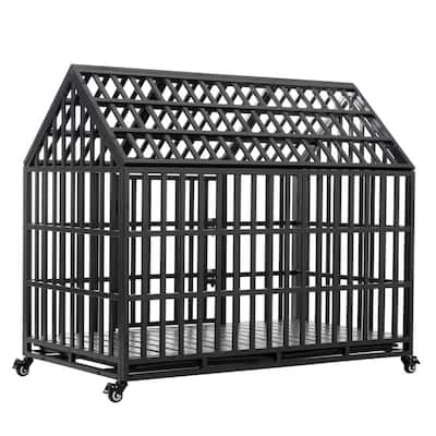 52" Large Dog cage , Heavy Duty Dog Crate,Strong Metal Dog Kennels with 4 Lockable Wheels