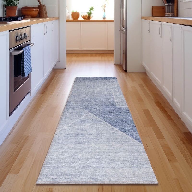 Premium Washable Super Soft Modern Mid Century Mayfield Rug - Blue - 2' 3" x 7' 6" - Runner