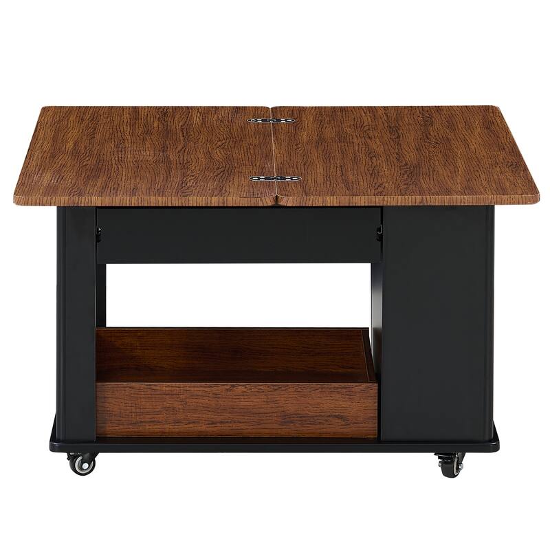 27.6" Modern Multi-Function Coffee Table/Side Table with Foldable Top & Casters, Multi-tier storage