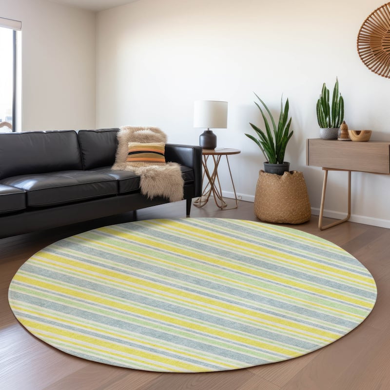 Premium Washable Super Soft Modern Cabana Stripe Mayfield Rug - Denim - 8' x 8' - Round