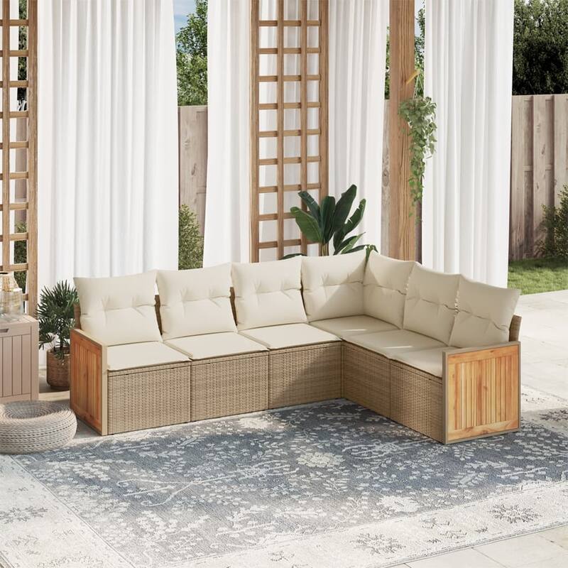 vidaXL Patio Sofa Set with Cushions Outdoor Conversation Furniture Poly Rattan - Beige and Cream - 24.4 x 24.4 x 27.2