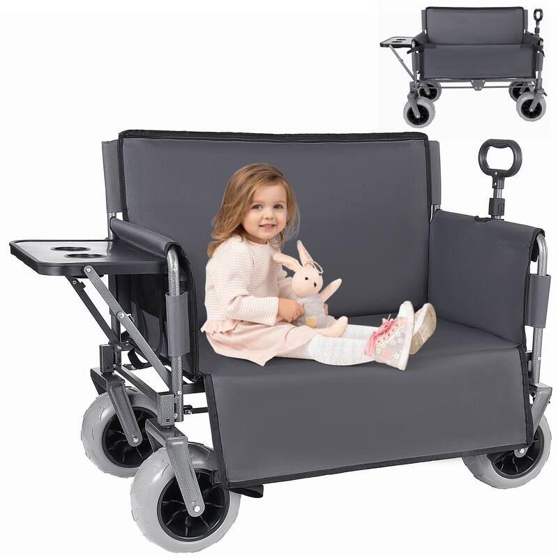 3-in-1 Collapsible Wagon, Convertible Folding Wagon Cart with Rear-Mounted Folding Tabletop, 500lbs Heavy-Duty, 180L Capacity - Grey