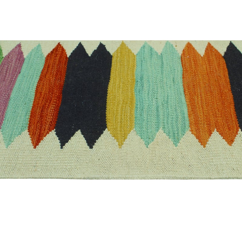 Modern Flatweave Reid Ivory/Green Rug - 5'10" x 7'10"