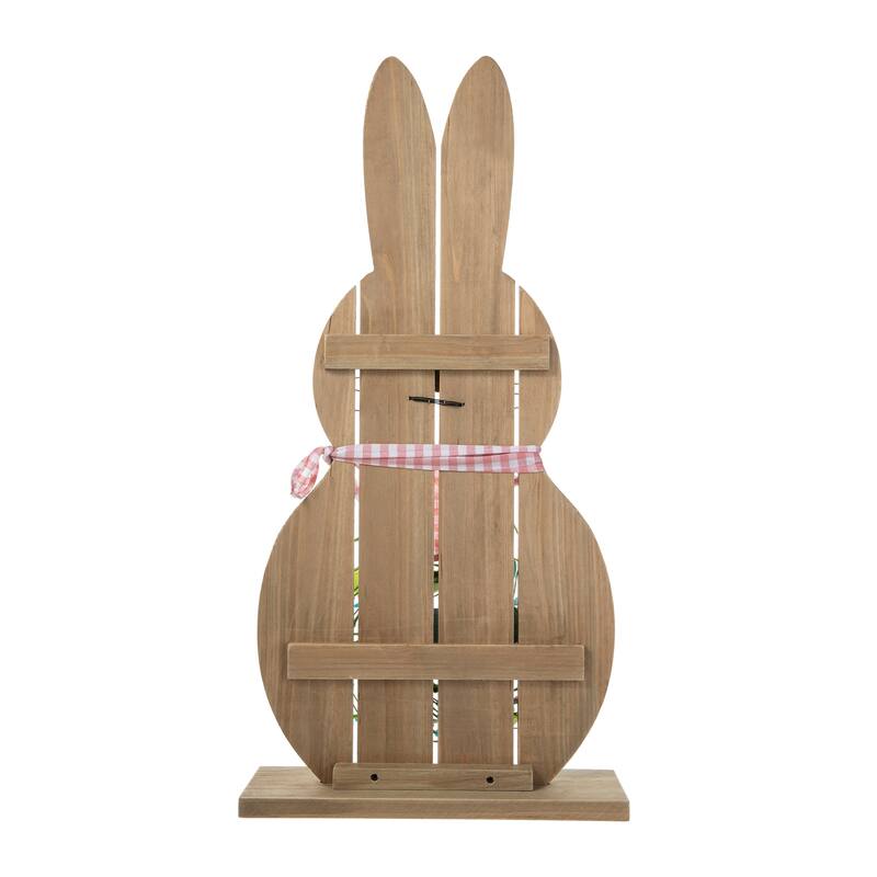Glitzhome 30"H Easter Wooden Bunny Family Standing Porch Sign Decor with Wreath