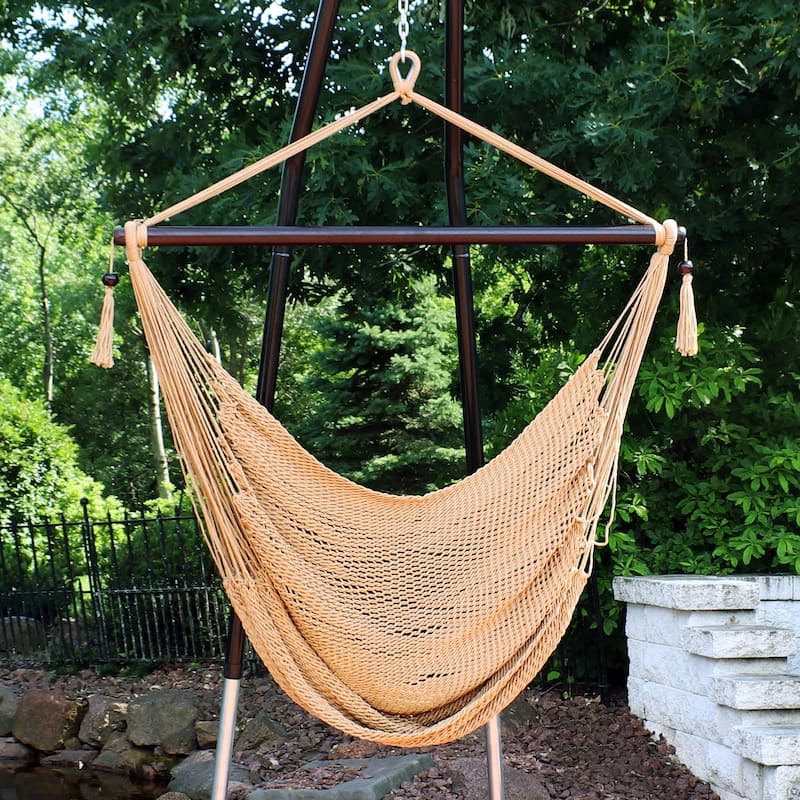 Sunnydaze Outdoor Extra Large Caribbean Polyester Rope Hammock Chair - Tan