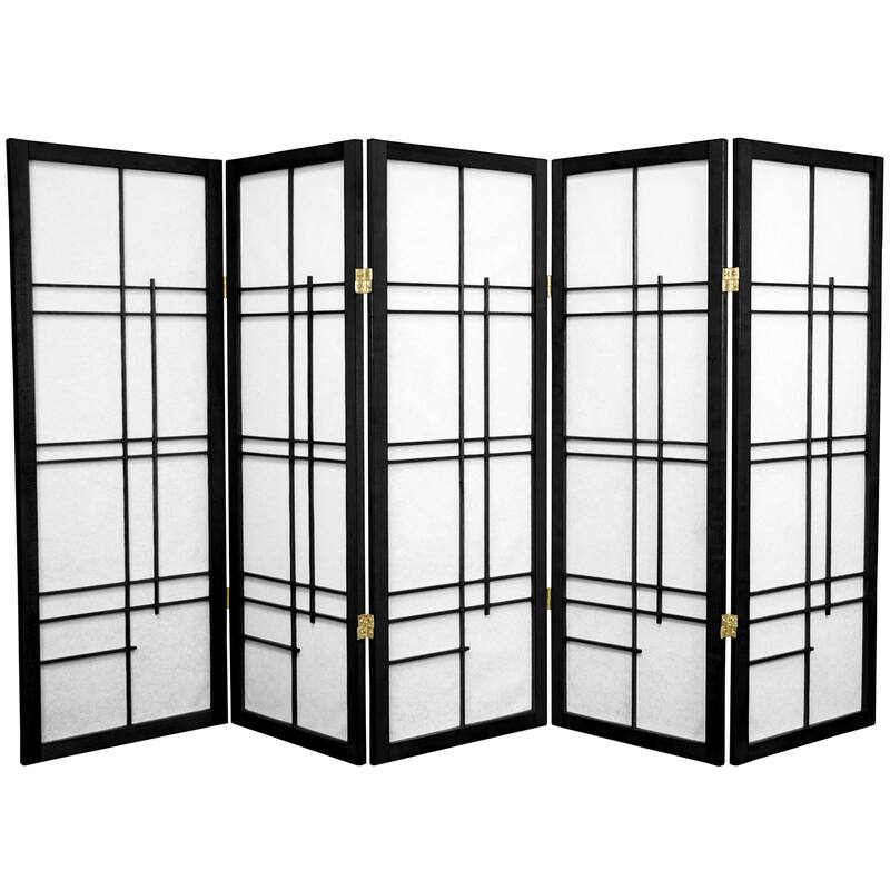 Handmade 4' Wood and Rice Paper Eudes Shoji Screen - 48 x 70 - 5 Panel Black