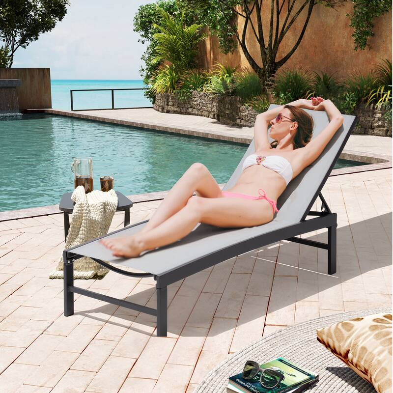 Pellebant Adjustable Aluminum Patio Chaise Lounge Chairs Outdoor (Set of 2)