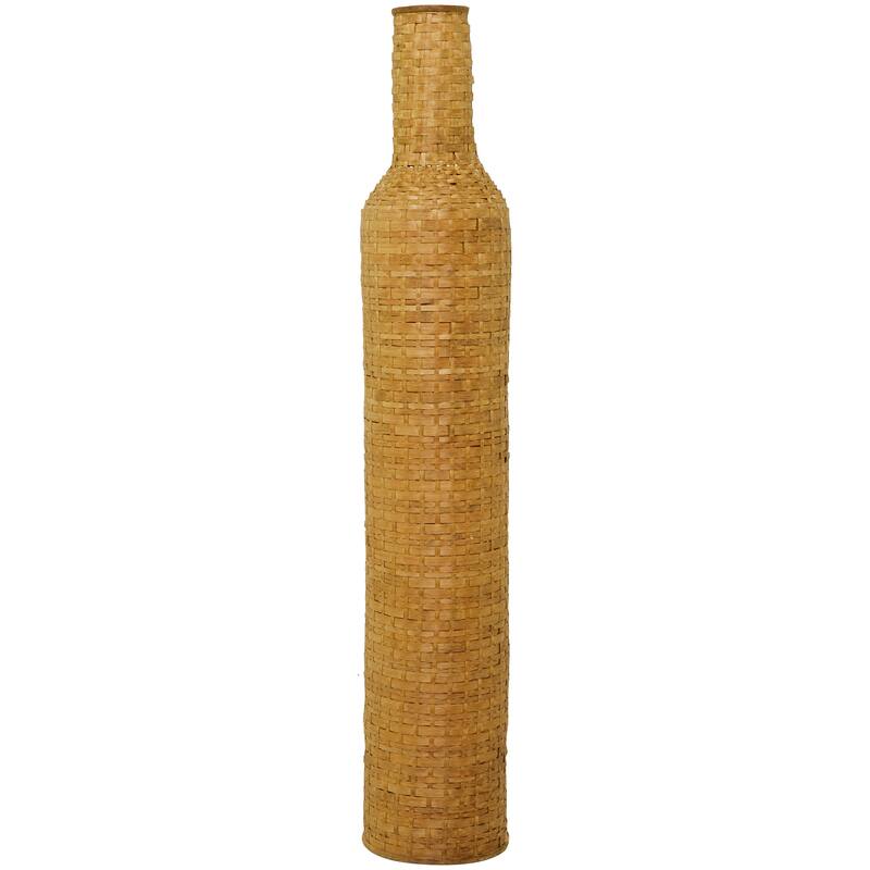 Intricately Woven Tall Bamboo Wood Floor Vase - White or Brown
