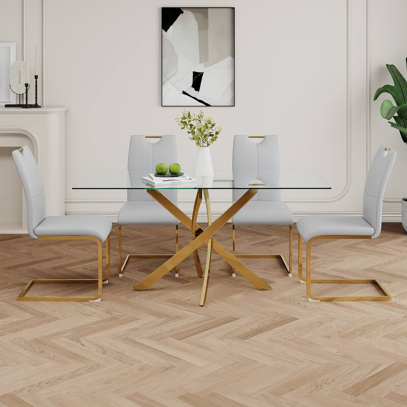 Modern Set of 4 Dining Chairs with Leather Cushioned Seat, Chrome Metal Legs, for Dining Room, Living Room, and Bedroom