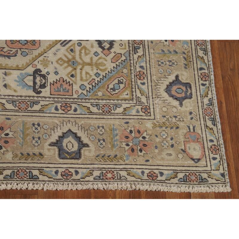 Geometric Tabriz Persian Area Rug Hand-Knotted Bedroom Wool Carpet - 6'7"x 9'5"