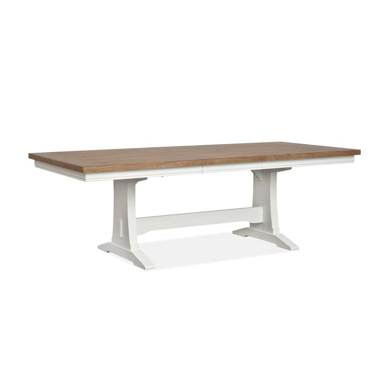 Magnussen Home Kingston Whisper White and Cerused Nutmeg Extendable Trestle Dining Table - 42''W x 72''D x 30''H - 42''W x 72''D x 30''H