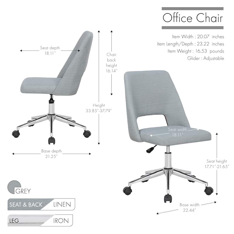 Porthos Home Kimora Office Chair, Linen Upholstery, Roller Wheels