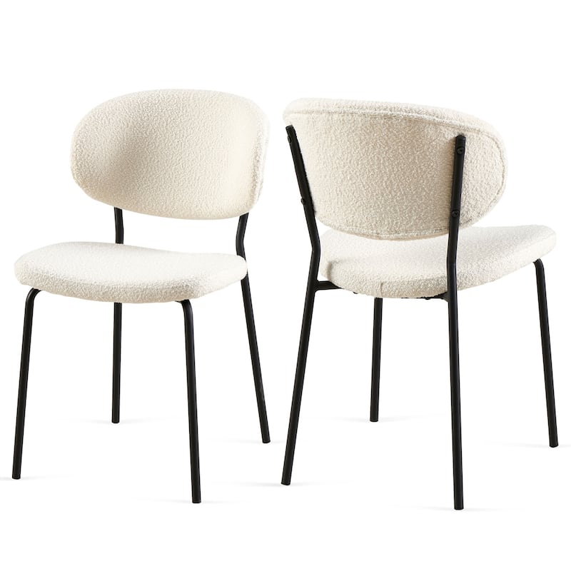 Mid-Century Modern Beige Curved Backrest Dining Chairs Set of 2 - Beige