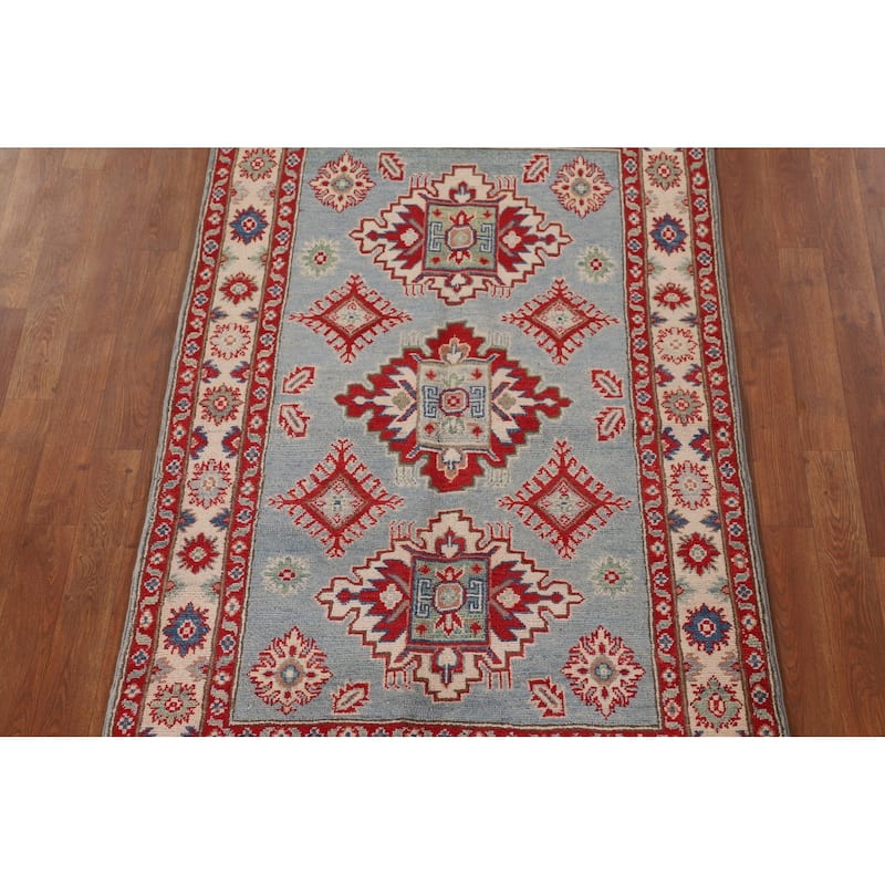 Blue Kazak Oriental Accent Rug Hand-Knotted Wool Carpet - 3'3"x 5'5"