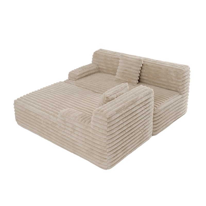 110" Faux Fur Cloud 3-Seater sat L-Shaped Sectional Sofa with Two Included Throw Pillows