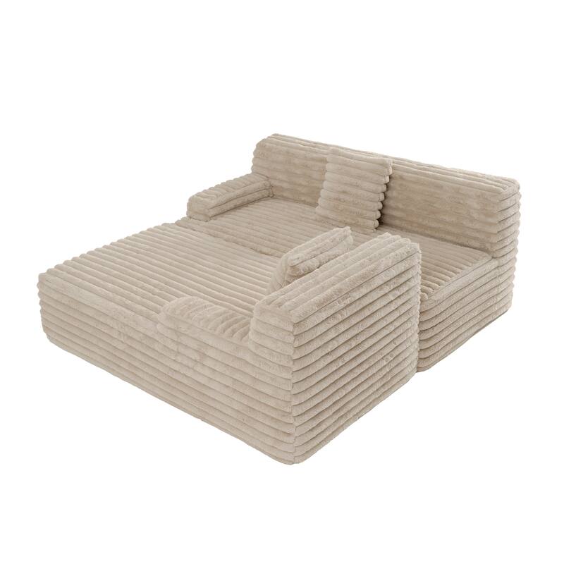 Floor Recliner Sofa Bed Convertible L-shape Sectional Sofa, Cloud Upholstered Sleeper Couch Modular Chaise Lounge with 2 Pillows