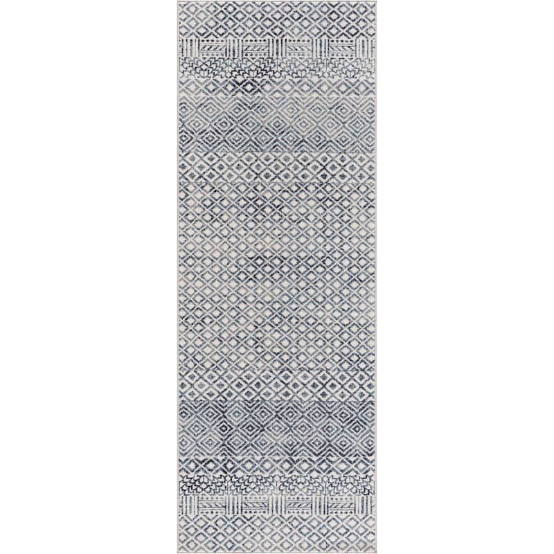 Hauteloom Askeaton Hallway, Kitchen Machine Washable Runner Rug - Teal, Blue, Gray - 2'7" x 7'3"