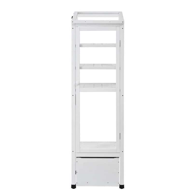 62.4-Inch Tall Wooden Garden Greenhouse - Portable Mini Cold Frame With Movable Storage Box & Adjustable Shelves . - White