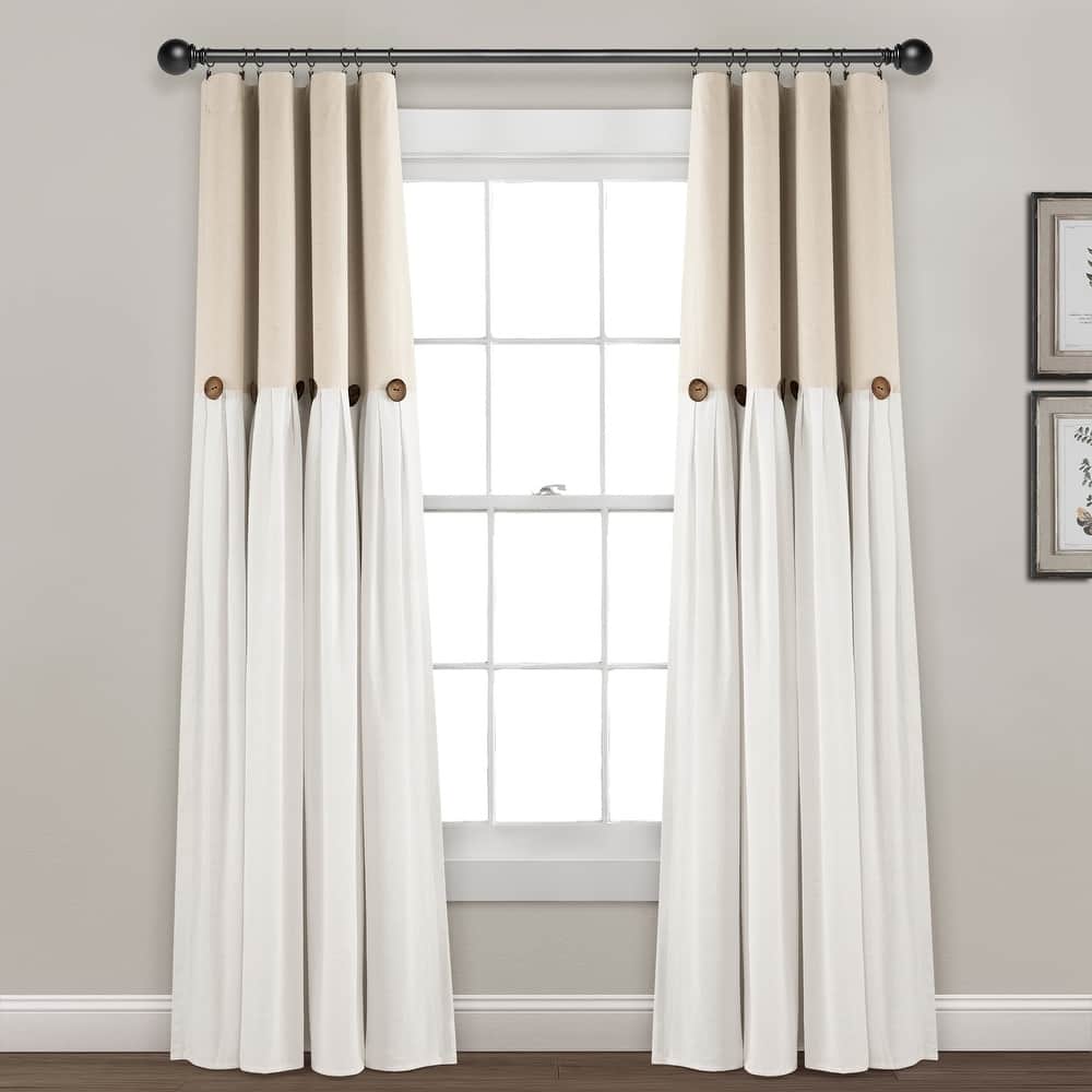 Lush Decor Linen Button 100 Percent Lined Blackout Window Curtain Panel Single