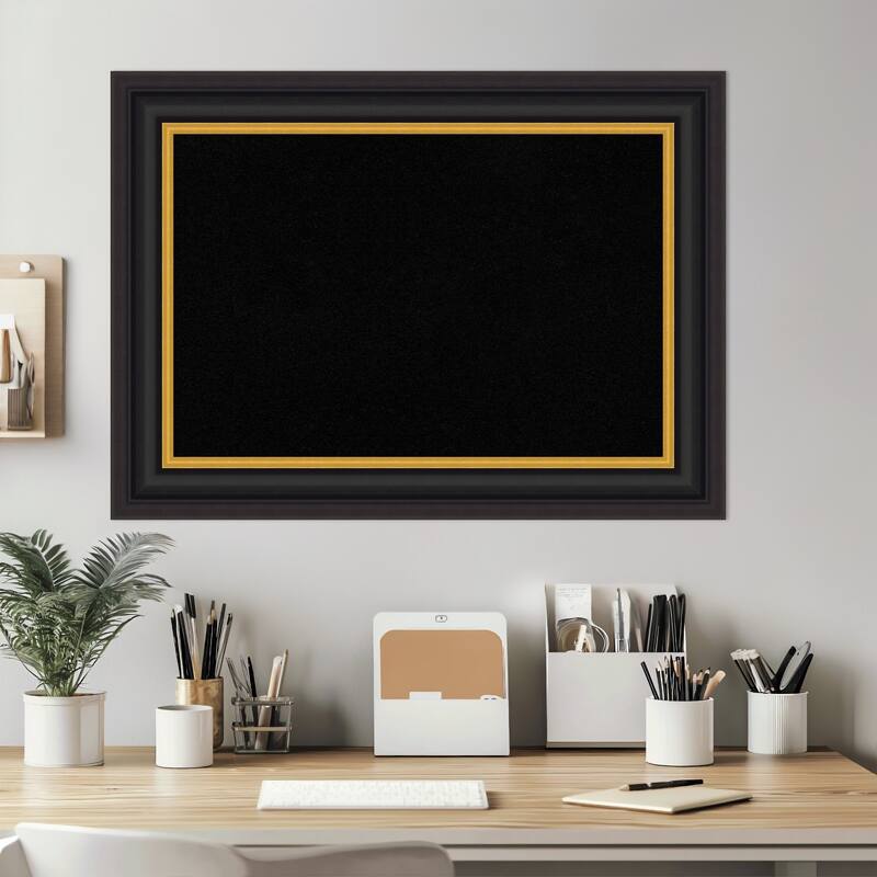 Sierra Black Brown Wood Framed Cork Board - Bulletin Board, Organization Board, Pin Board