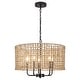 preview thumbnail 36 of 46, 5 - Light Dimmable Drum Chandelier Natural Rattan Bohemian & Coastal Pendant - 18.9 in