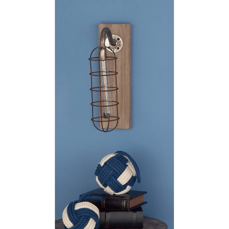 Brown Metal Battery Operated Geometric Accent Lamp with Included Fixed LED Light