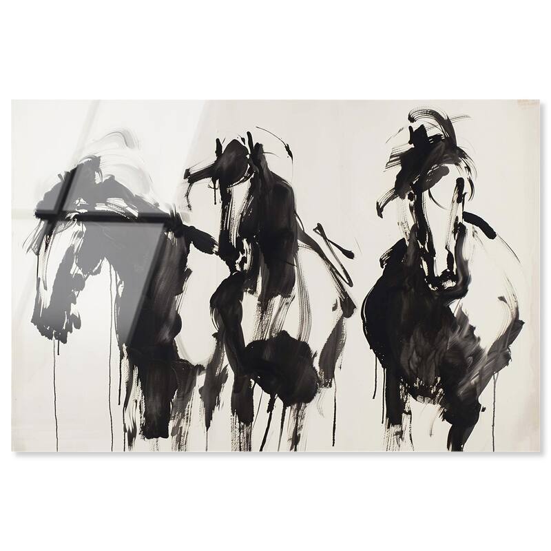 Horses in Ink Acrylic by Art Remedy, Ready to Hang - 24" x 16"