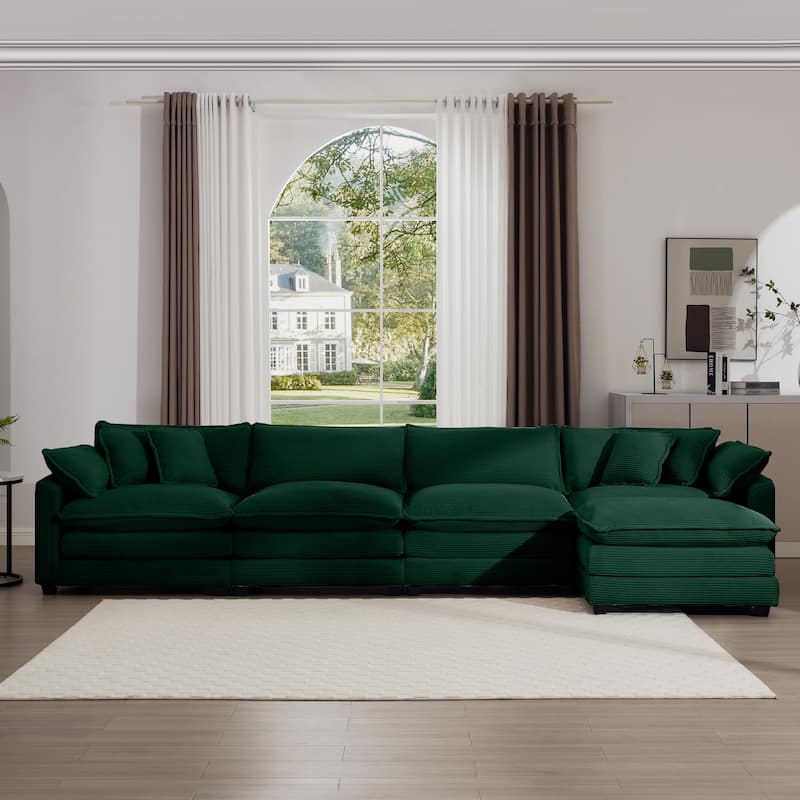 150" Corduroy Cloud Upholstered Modular L-Shaped Sectional Sofa with Removable Ottoman and Free Combination Design